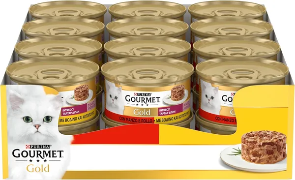 Gourmet Gold Intrecci - Wet Food for Adult Cats with Beef and Chicken in Sauce 24x85g