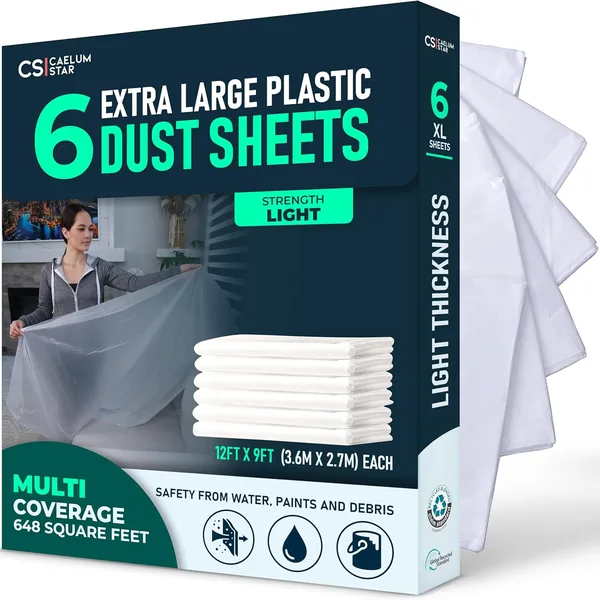 CS 6 Pack Extra Large Plastic Dust Sheets for Decorating