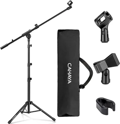 Support de Microphone CAHAYA 2 en 1 - Trépied Métallique Ajustable et Pliable pour Concerts