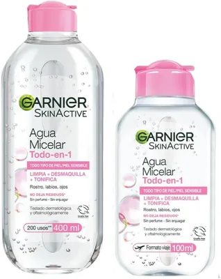 Garnier Skin Active Kit Agua micelar desmaquillante Todo-en-1, 400ml + 100ml | 59% Descuento