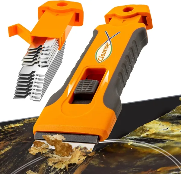 Raw Glass Scraper Stove Scraper with 15 Replacement Blades in Handle