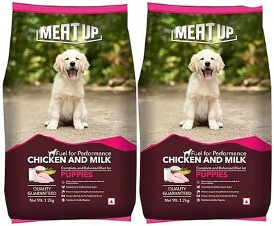 Meat Up Puppy Dry Dog Food 2.4kg Pack (1.2kg + 1.2kg) | Chicken & Milk Flavour | Supports Growth | H