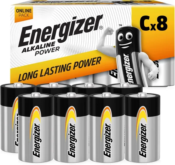 Energizer Alkaline Power - C Batteries (8 Pack) - 1.5V Battery - Long Lasting Power - Toys, Radios, 