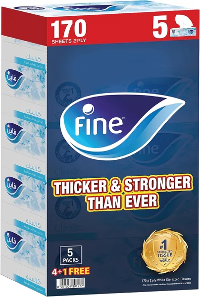 Fine Facial Tissue Boxes (5 Packs of 170 Sheets x 2 Ply)