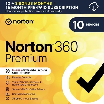 Norton 360 Premium 2025 - Antivirus for 10 Devices