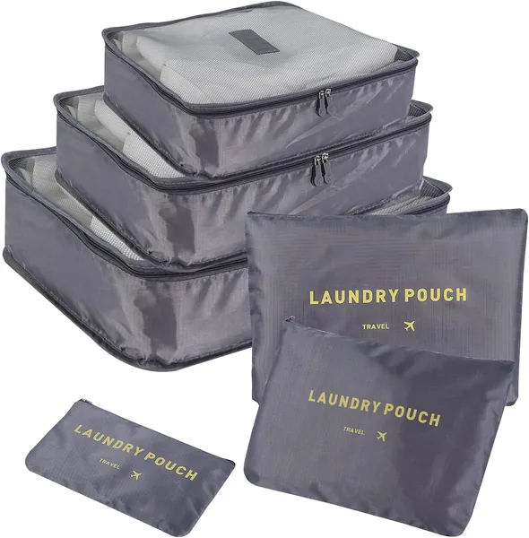 SKY-TOUCH 6Pcs SET Travel Luggage Organizer Packing Cubes Set Storage Bag Waterproof Laundry Bag