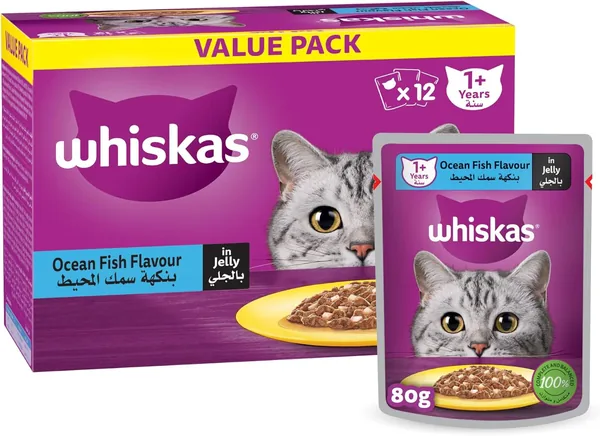 Whiskas Ocean Fish Wet Cat Food 80g Pouches (Pack of 12)