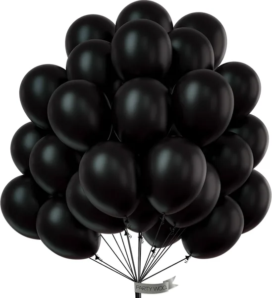 PartyWoo Black Balloons 50 pcs 12 Inch Latex Helium Matte Black Balloons for Baby Shower Birthday Graduation Casino Race Car Anniversary Retirement Pirate Gaming Theme Party Decora