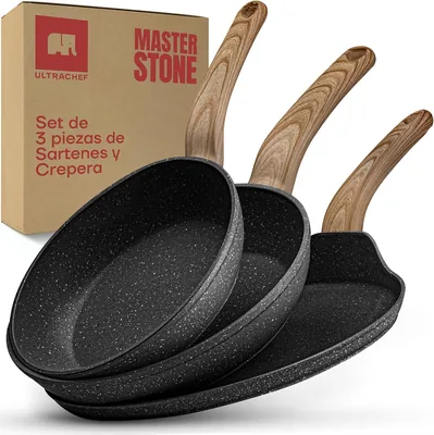 Set de Sartenes Antiadherentes ULTRACHEF Master Stone Gris 3 Piezas