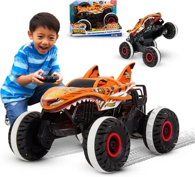 Camión Monster Hot Wheels RC, Control Remoto Radio Tiger Shark | Carga Reutilizable, Escala 1:15 Camión Juguete, Todo