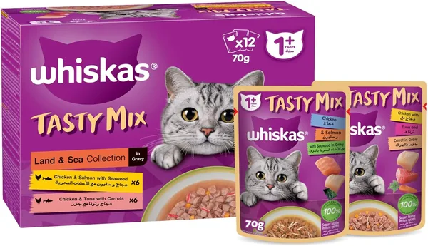 Whiskas Tasty Mix Land & Sea Collection in Gravy Pack of 12x 70g Wet Cat Food