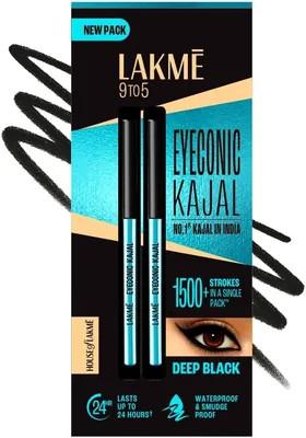 LAKME Eyeconic Black Kajal 0.35g (कंबो पैक ऑफ 2) मैट कोहल लाइनर टविस्ट अप पेंसिल - वॉटरप्रूफ | स्मुड्ज प्रूफ & लंबा