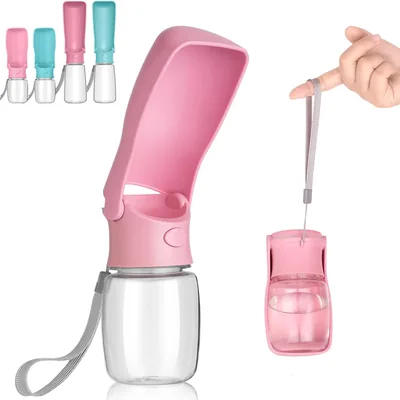 Bouteille d'eau pliable pour chiens et chats - 350ml - Accessoire de voyage portable (Rose)