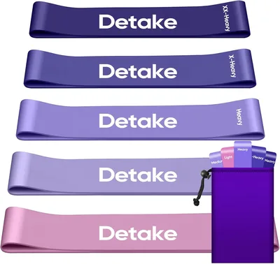 Elastici Detake Fitness, 5 Livelli di Resistenza, Latex Naturale al 100%, Con Guida Allenamento e Sacche di Conservazione