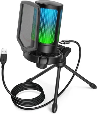 Microphone de jeu FIFINE RGB, avec bouton silencieux, support anti-choc et trépied - Meilleure offre