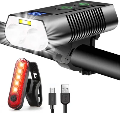 REHKITTZ Fietsverlichting Vooraan en Achteraan, 3300 Lumen, Zeer Bright, 9 Modus | Batterijpercentage, Waterbestendig, Oplaadbaar