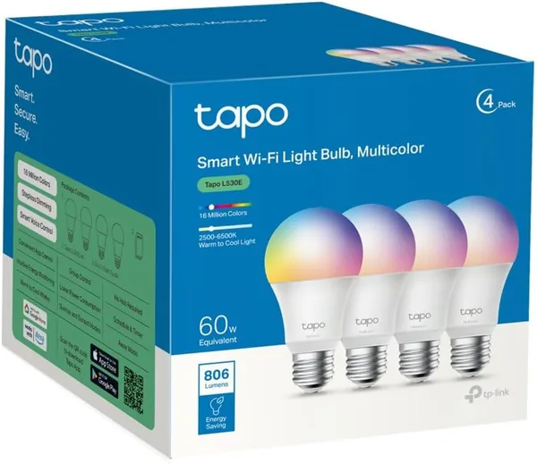 Tapo L530E (4 Pack) - Bombilla LED Inteligente Wi-Fi, Multicolor, Dimmable, E27, 8.7W, 806 Lumens, Compatible con Alexa - 10% de Descuento