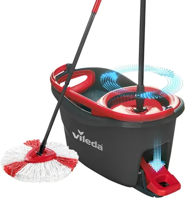 Vileda Turbo 2-en-1 : Kit complet de nettoyage des sols, manche télescopique, balai avec essoreuse, tête microfibre 2en1 - 30% de réduction