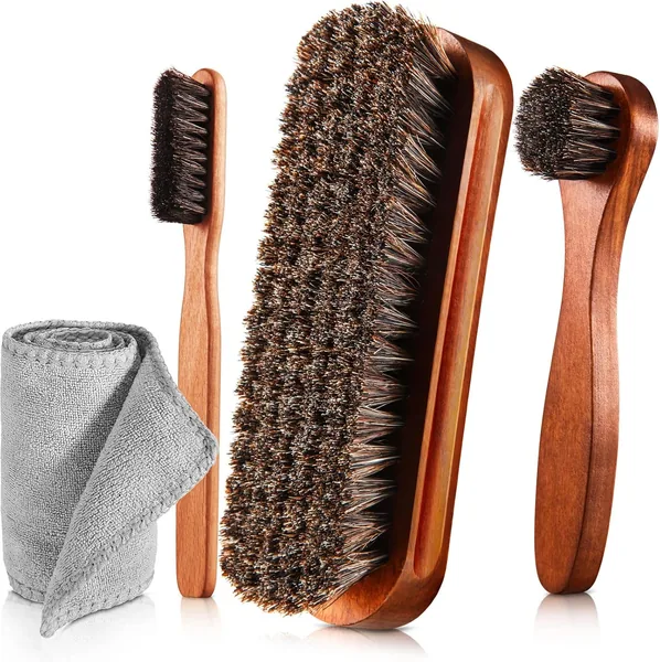 4 Pcs Horsehair Shine Shoe Brush Kit - 40% Off