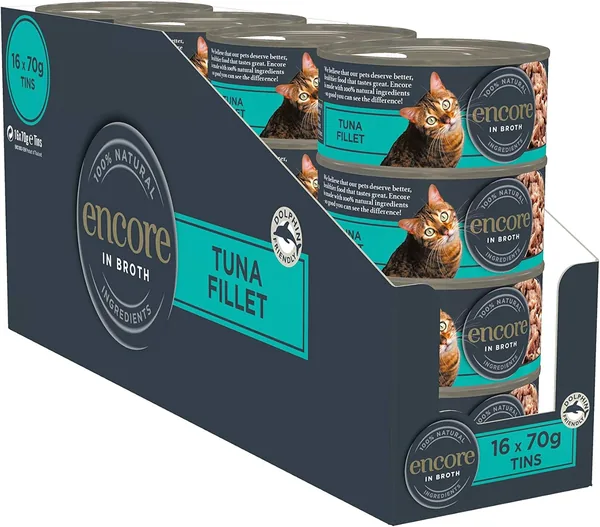 Encore 100% Natuurlijke Natte Katvoedsel, Tonijnfilet in 70g Blik (16 x 70g) - Beste Deal