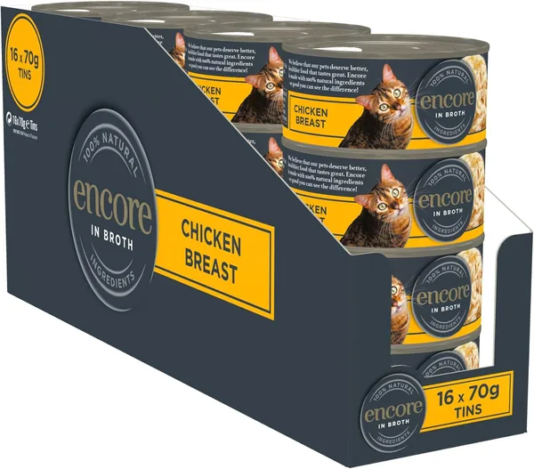 Encore 100% Natuurlijke Premium Nat Voedsel voor Volwassen Katten in Broeik - Pak van 16 x 70g Blikken