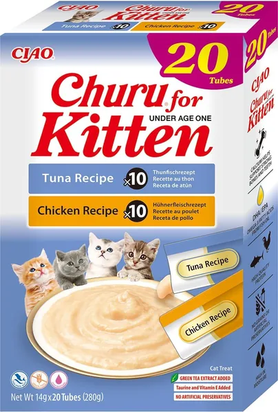 INABA Churu Kitten Snack - 20 Sticks x 14g - Tuna & Chicken voor kittens, 72% Korting