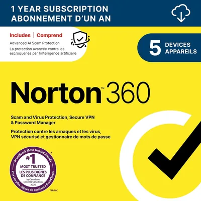 Norton 360 2026 - 72% Off 5 Device Antivirus