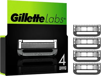 Láminas de afeitar Gillette Labs para hombres, pack de 4 recargas, compatibles con GilletteLabs con barra exfoliante y rasuradora calentada