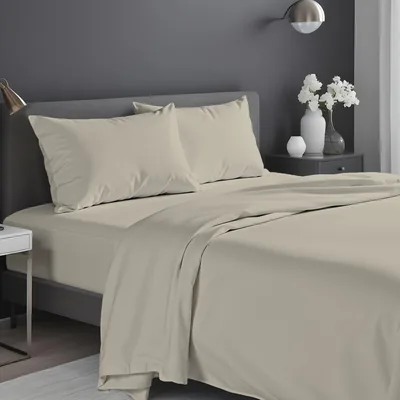 Infinitee Xclusives Premium Beige King Bed Sheet Set - 4 Piece, Soft Brushed Micro