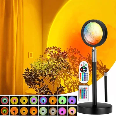 Lampe Coucher de Soleil avec USB, Lumière LED Arc-en-ciel 24 Couleurs 4 Modes Dynamiques Télécommande Incluse