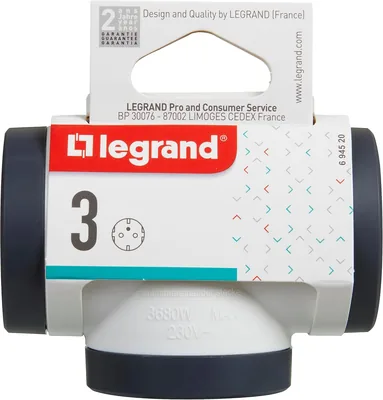 Adaptadores LEGRAND 2P+T, 3 tomas de corriente laterales/conectores de energía, Robo-enchufes, Blanco/Gris Oscuro 694520 - Mejor Oferta