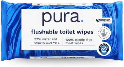 Pura Flushable Moist Toilet Tissue - 40 Wet Wipes, Plastic Free Best Deal