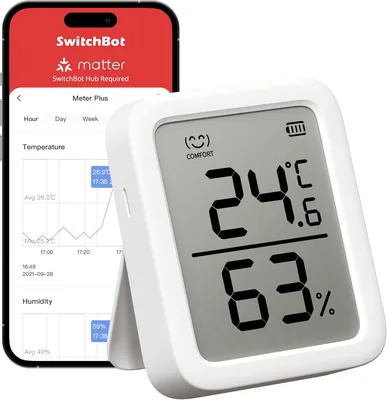 SwitchBot Thermometer Hygrometer Indoor, Bluetooth-kompatibel hygrometr med app och dataloggning