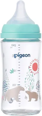 ピジョン 授乳瓶 240ml 3ヶ月以上、熱に強いガラスで素早く冷却、ベア、傷に強い・衛生
