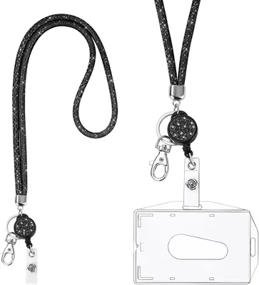 Porte-carte Victorini avec lanyard, support badge, porte-clés et bandoulière pour ID (Noir) - Meilleures affaires