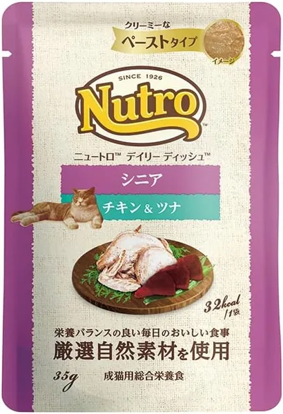 Nutro Daily Dish Wet Creamy Paste for Senior Cats, Chicken & Tuna, 35g x 12 Pouches, Small Portion, Complete Nutrition, for Elderly Cats, Aging Care, Cat Food, Grain-Free