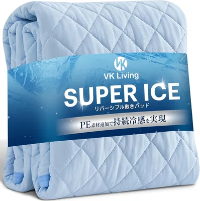 VK Living マットレスパッド（夏用）、シングル、リバーシブル、スーパーICE、24時間持続冷却、Teijin填充シート、青 | 7層構造
