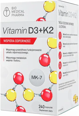 Witamina D3 K2 Wysoka Dawka 5000 IU - 240 Kapsułek Softgel - K2 MK-7 All-Trans 100 µg z Olejem Lnianym