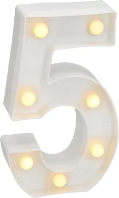 Jandei - Números LED Luminiosos, Número 5 con Luz Blanca Calida, Iluminación y Decoración Atmosférica, Night Light para Bodas, B