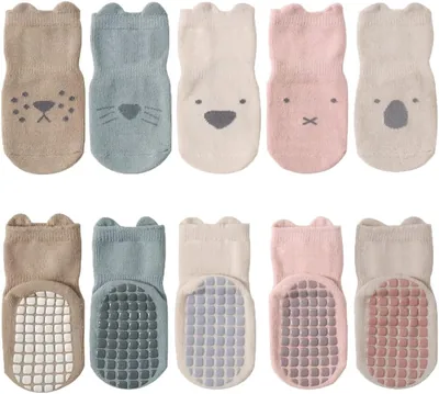 FedMois 5 Paia Calze di Cotone per Bambini con Motivo Animale Antiscivolo
