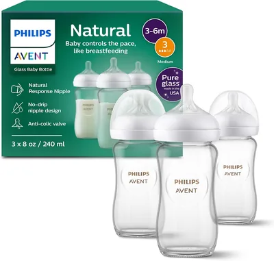 Philips Avent Natural Glass Baby Bottles - 8oz Medium Flow