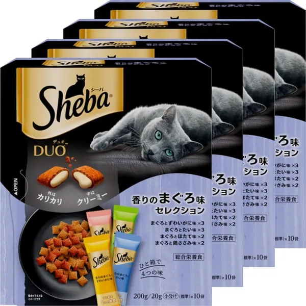 Sheba DUO Cat Food for Adult Cats, Tuna Scent Selection, 200g (20g x 10 Pouches) x 4 Boxes