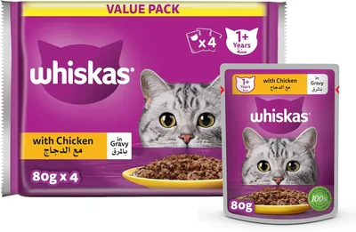 Whiskas Wet Cat Food Chicken Pouch، 4 × 80g أفضل سعر