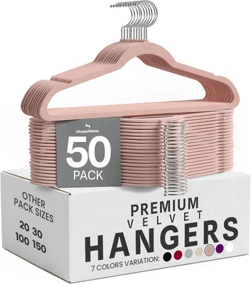 Utopia Home Hangers - Estantes de Vestir de Terciopelo No Deslizables de Alta Calidad, Gancho Giratorio 360°, Color Rosa (Pack de 12)