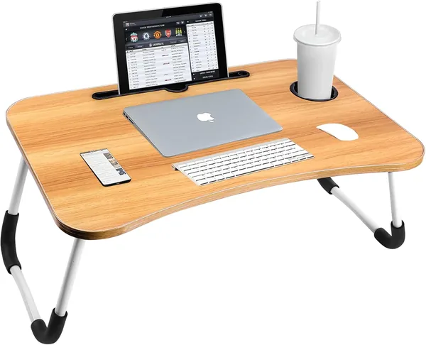 Sky-Touch Portable Folding bed Table, Laptop Desk With ipad and Cup Holder Adjustable Lap Tray Notebook Stand,Foldable Non-slip Legs Reading Table Tray for working,studing,camping