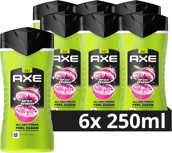 AXE Epic Fresh 3-in-1 Douchegel - Irresistente geur tot 12 uur - 6 x 250 ml - Actiepakket