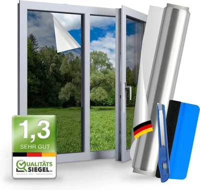 WindowShield® UV-Schutz Sonnenschutz Fensterscheibe, Innen- oder Außenspiegelfilm, selbstklebend silberne reflektierende Scheibe