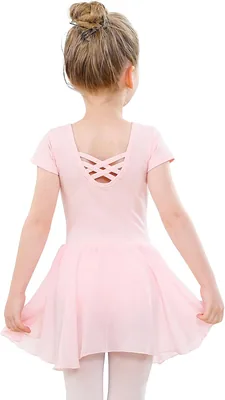 PLIKSUVER Meisjes Ballet Jurk, Katoen Balletjurk, Danshemd met Korte Mouwen, Danslichaam, Chiffon Rok, Tulle