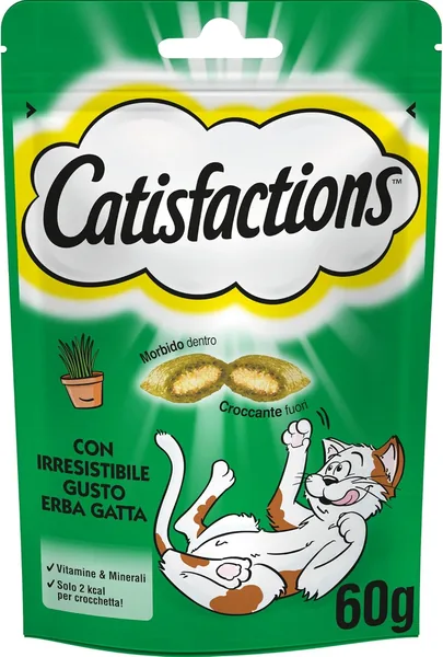 Catisfactions, Cat Snack with Irresistible Catnip - 6 Packs of 60g - Green
