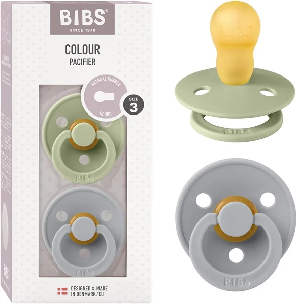 Biby Smoczki dla niemowląt z kauczukiem naturalnym, zestaw 2 smoczków bez BPA, wyprodukowano w Danii, kolor sage/cloud, rozmiar 18 - Najlepsza cena